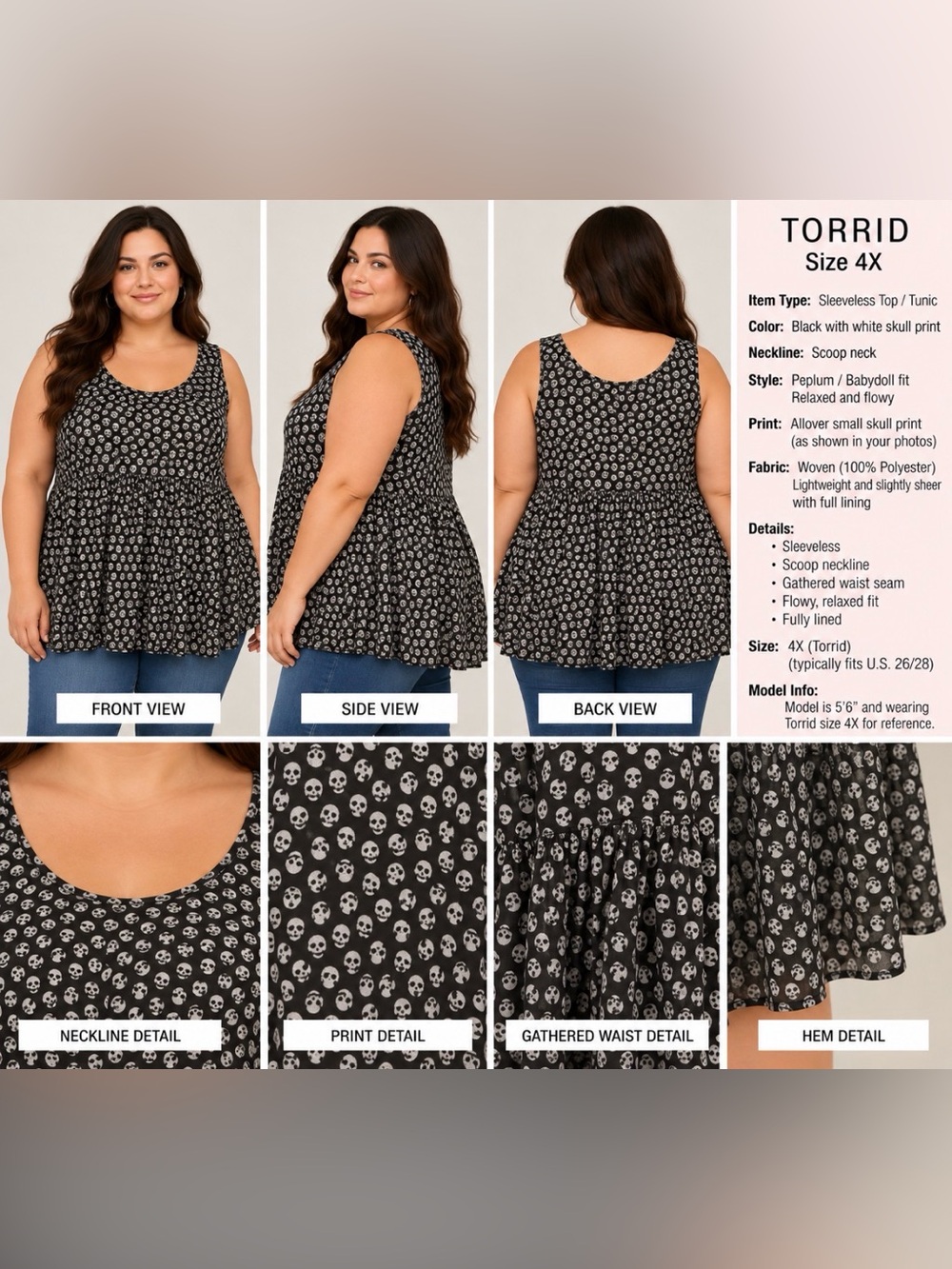 torrid Black White Floral Peplum Tunic